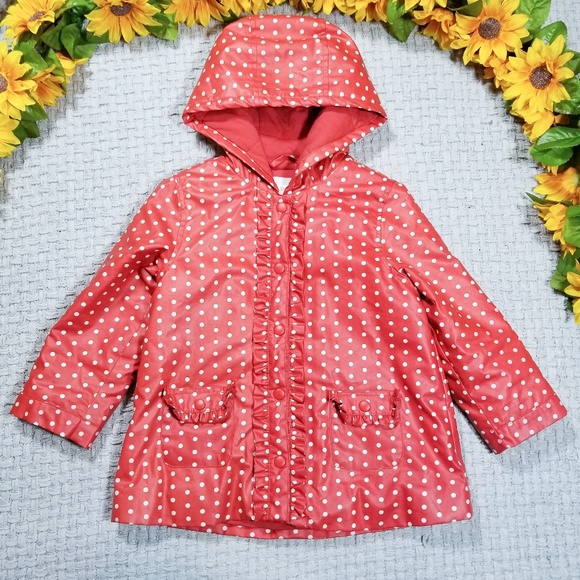 Janie and Jack Other - Janie & Jack red-orange/white polka dot rain coat